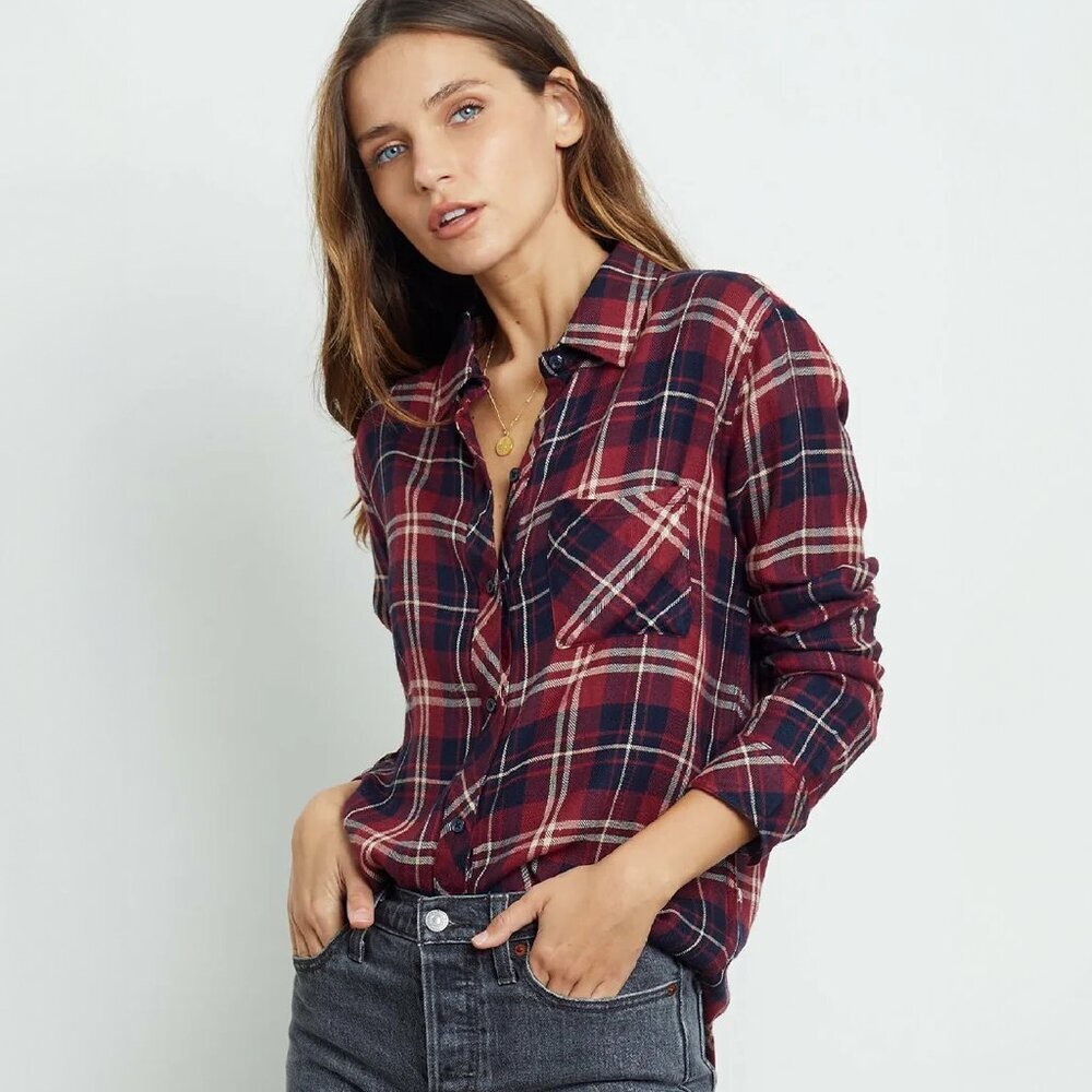 Rails Hunter Button Down Indigo Raspberry